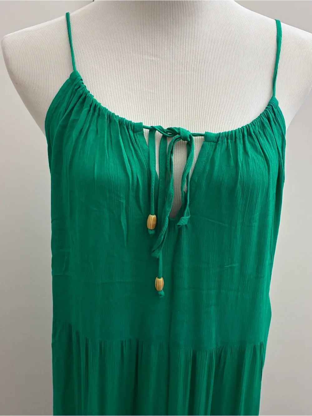 New Kona Sol Emerald Green Tiered Maxi Dress Open Back Size Large Resort Beach